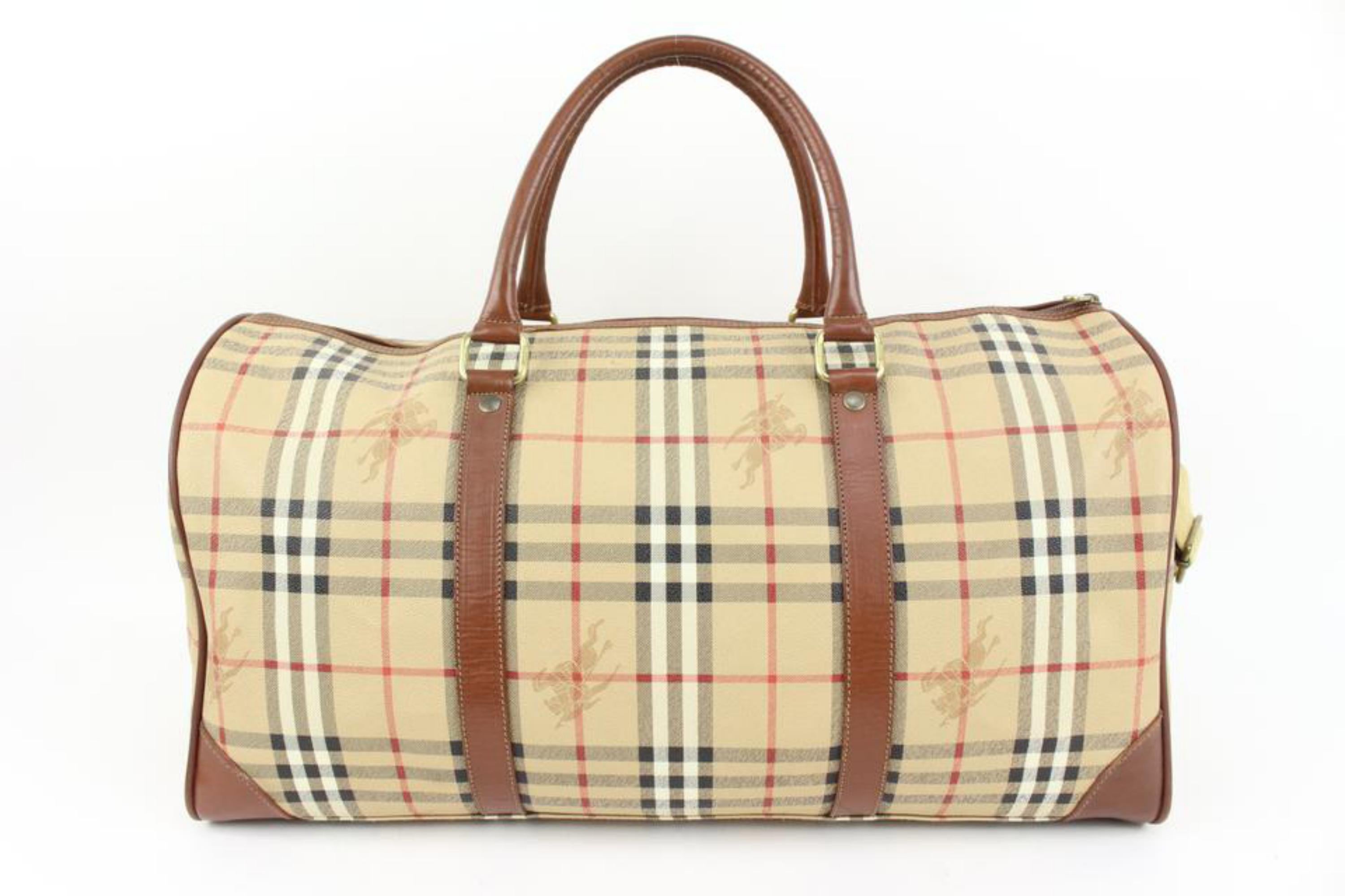 Women's Burberry Beige Nova Check Boston Duffle Bag with Strap 42b324s For Sale