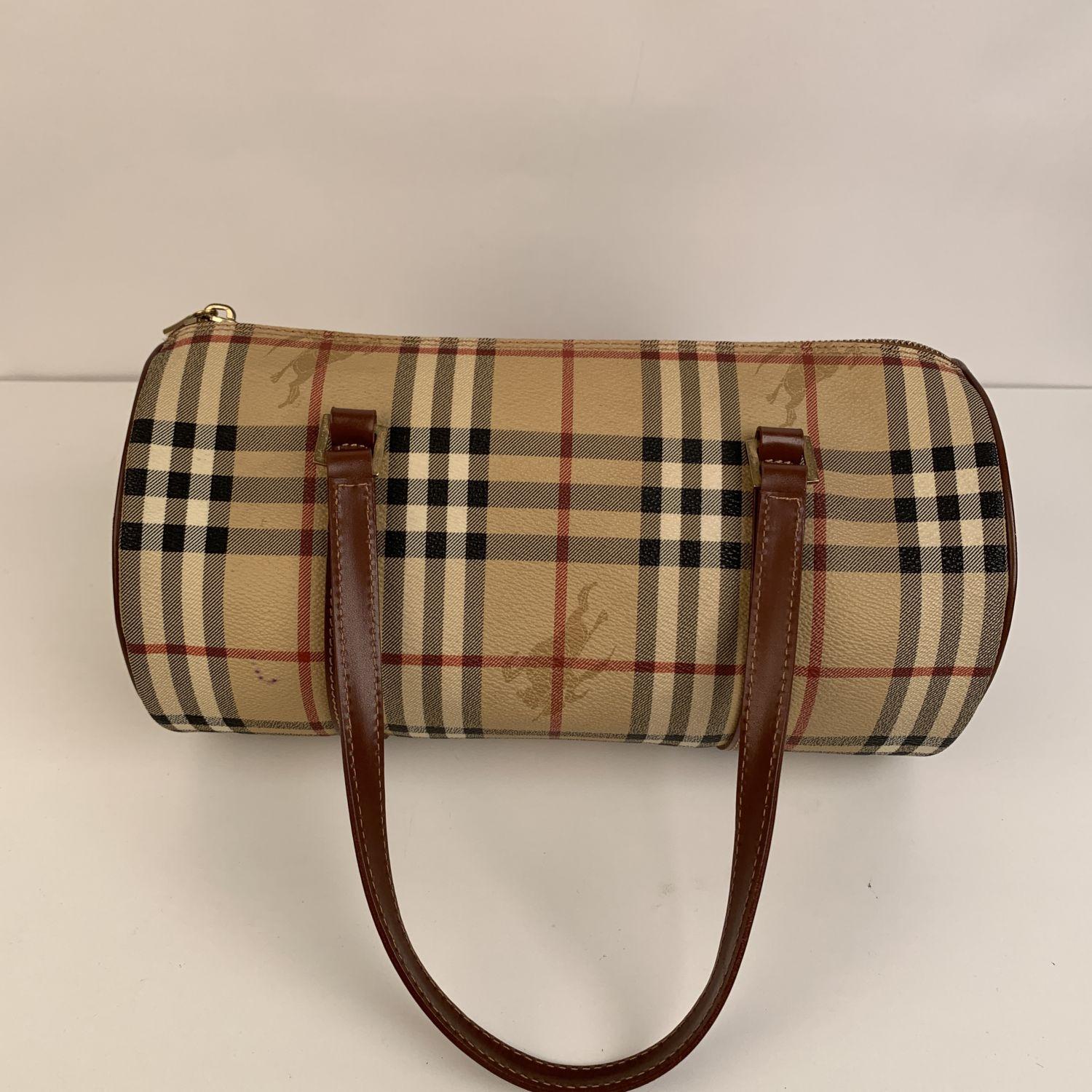 Burberry Beige Nova Check Canvas Handbag Satchel In Excellent Condition In Rome, Rome