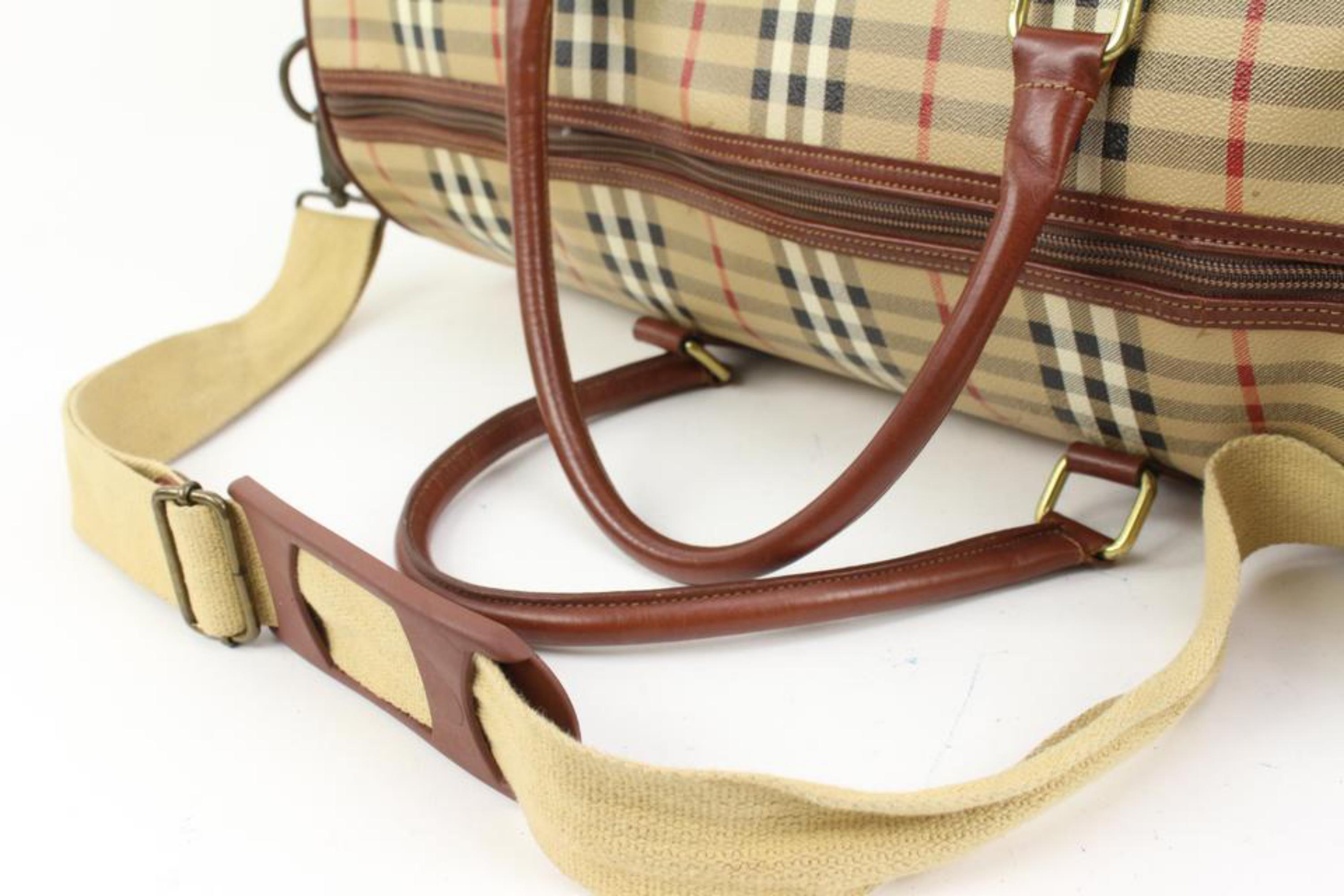 Women's Burberry Beige Nova Check Duffle Bag with Strap Boston Upcycle ready 65b421s For Sale