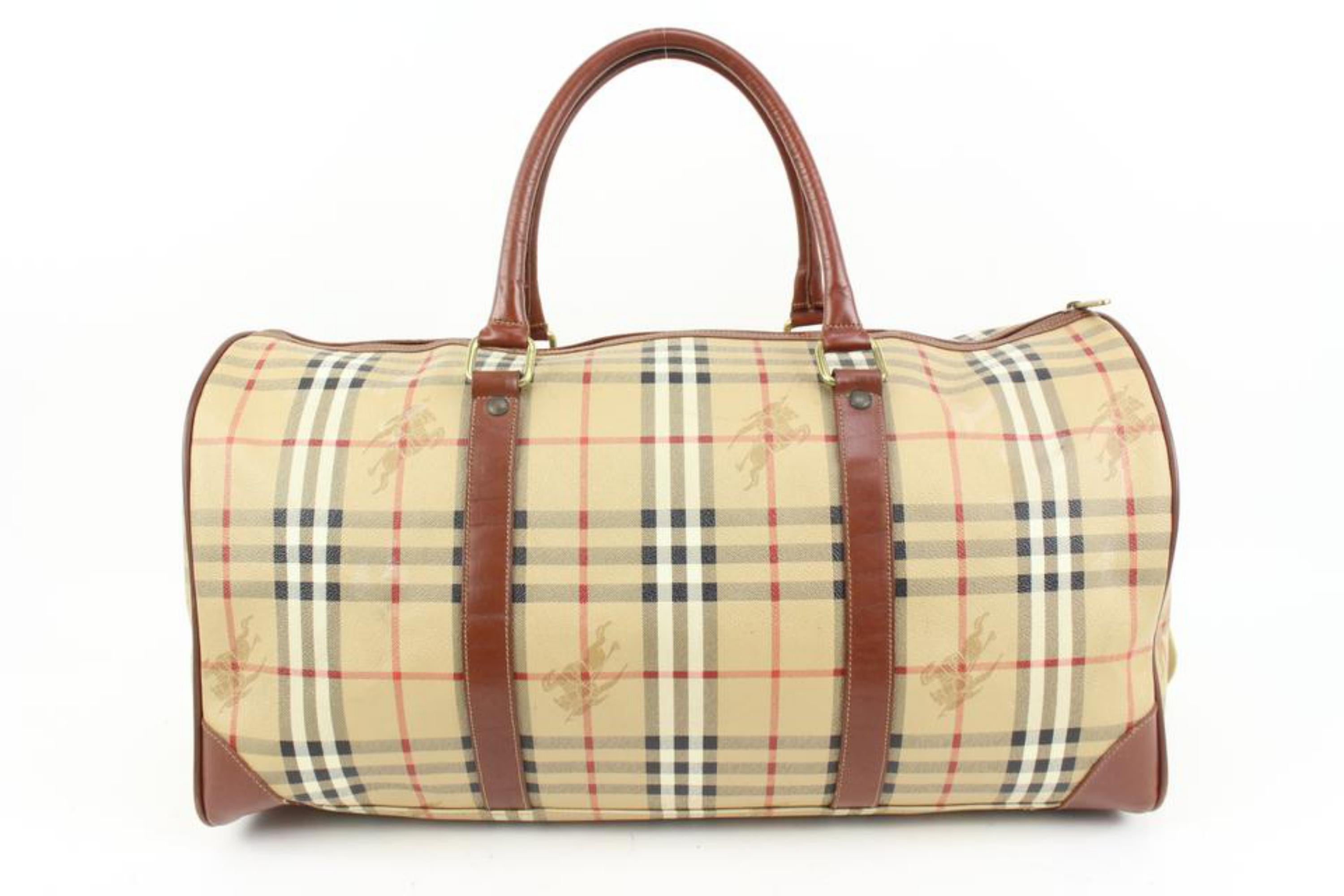 Burberry Beige Nova Check Duffle Bag with Strap Boston Upcycle ready 65b421s For Sale 1