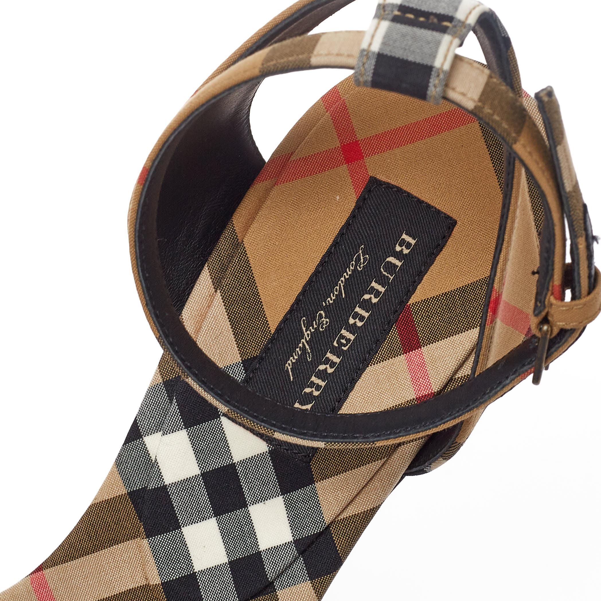 Burberry Beige Novacheck Fabric Hansel Cross Strap Cone Heel Sandals Size 39 2