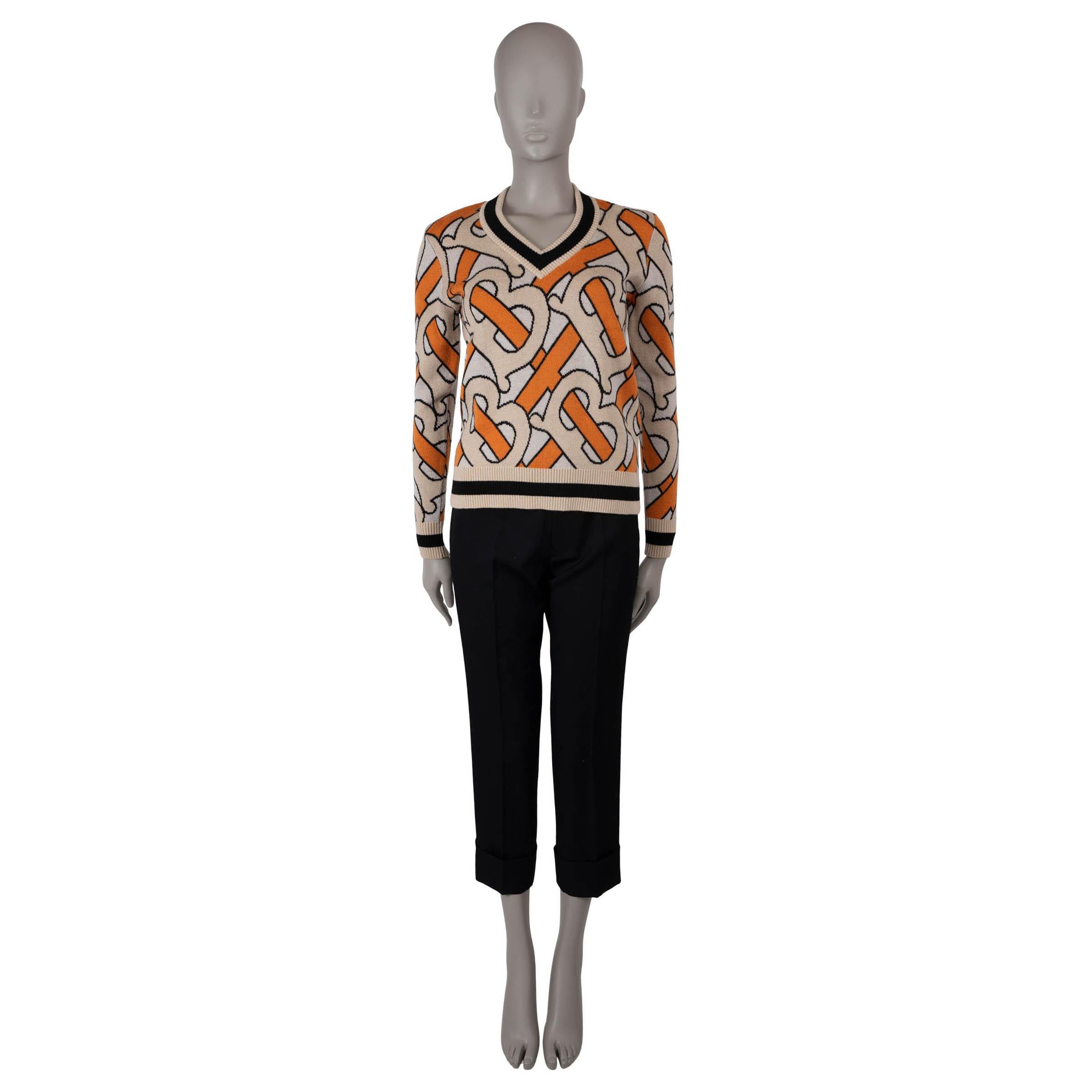 Pull BURBERRY beige et orange 2022 TB MONOGRAM INtarSIA CRICKET SP Excellent état - En vente à Zürich, CH