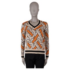 BURBERRY beige & orange wool 2022 TB MONOGRAM INTARSIA CRICKET Sweater SP