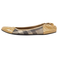 Burberry Beige Patent Leather and Nova Check Coated Canvas Ballet Flats Size 39