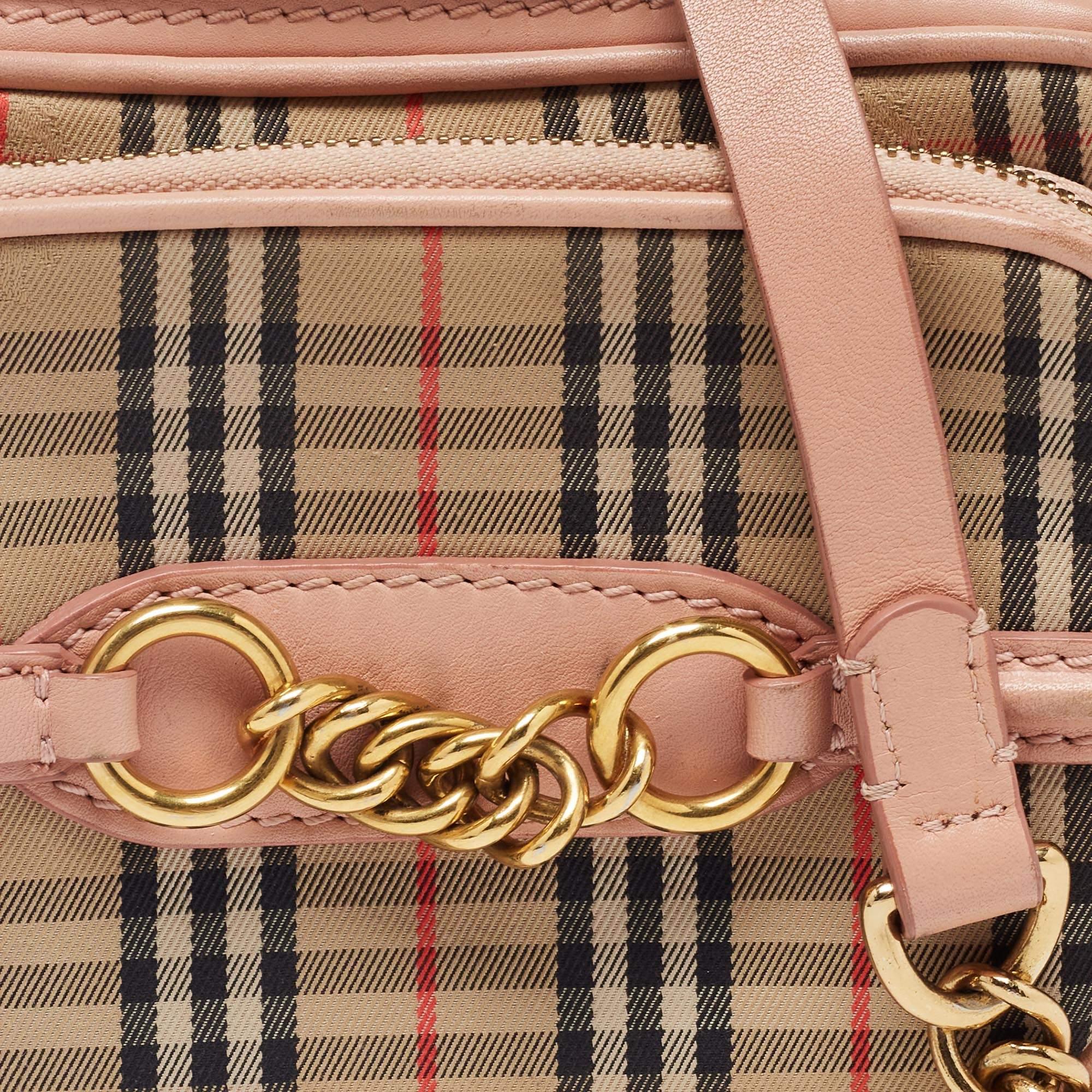Burberry Beige/Pink 1983 Knight Check Canvas and Leather Link Camera Bag 10