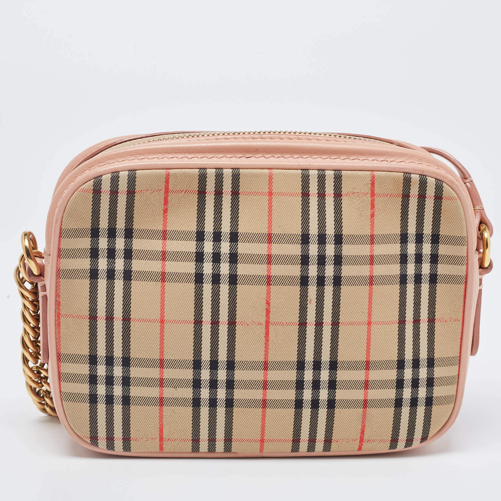 Burberry Beige/Pink 1983 Knight Check Canvas and Leather Link Camera Bag 11