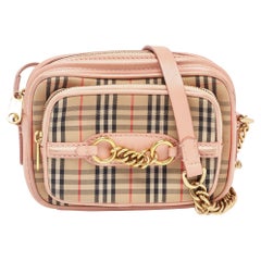 Burberry Beige/Pink 1983 Knight Check Canvas and Leather Link Camera Bag