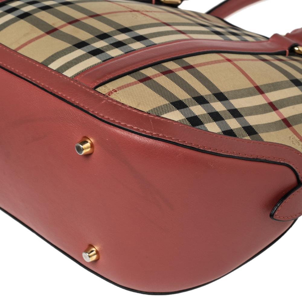 Burberry Beige/Pink Haymarket Check Canvas and Leather Small Orchard Bowler Bag 5
