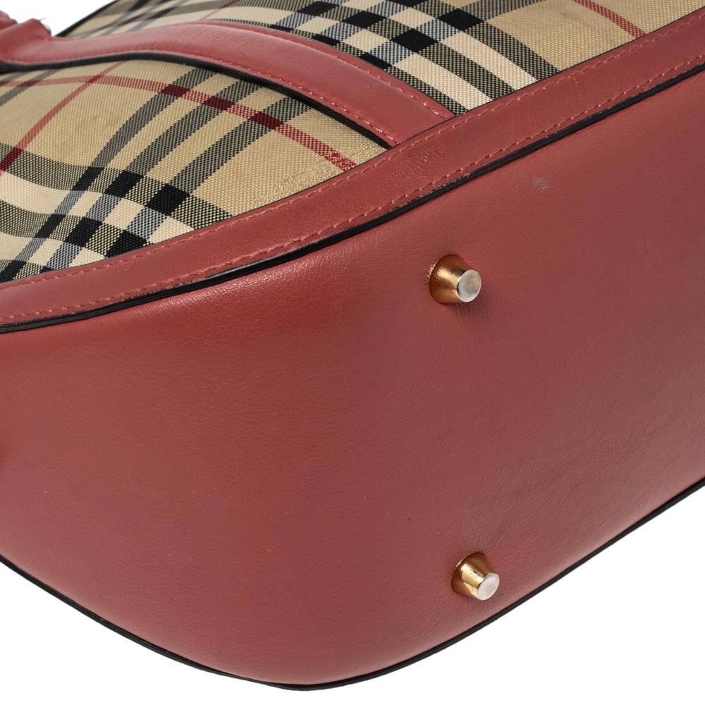 Burberry Beige/Pink Haymarket Check Canvas and Leather Small Orchard Bowler Bag 6