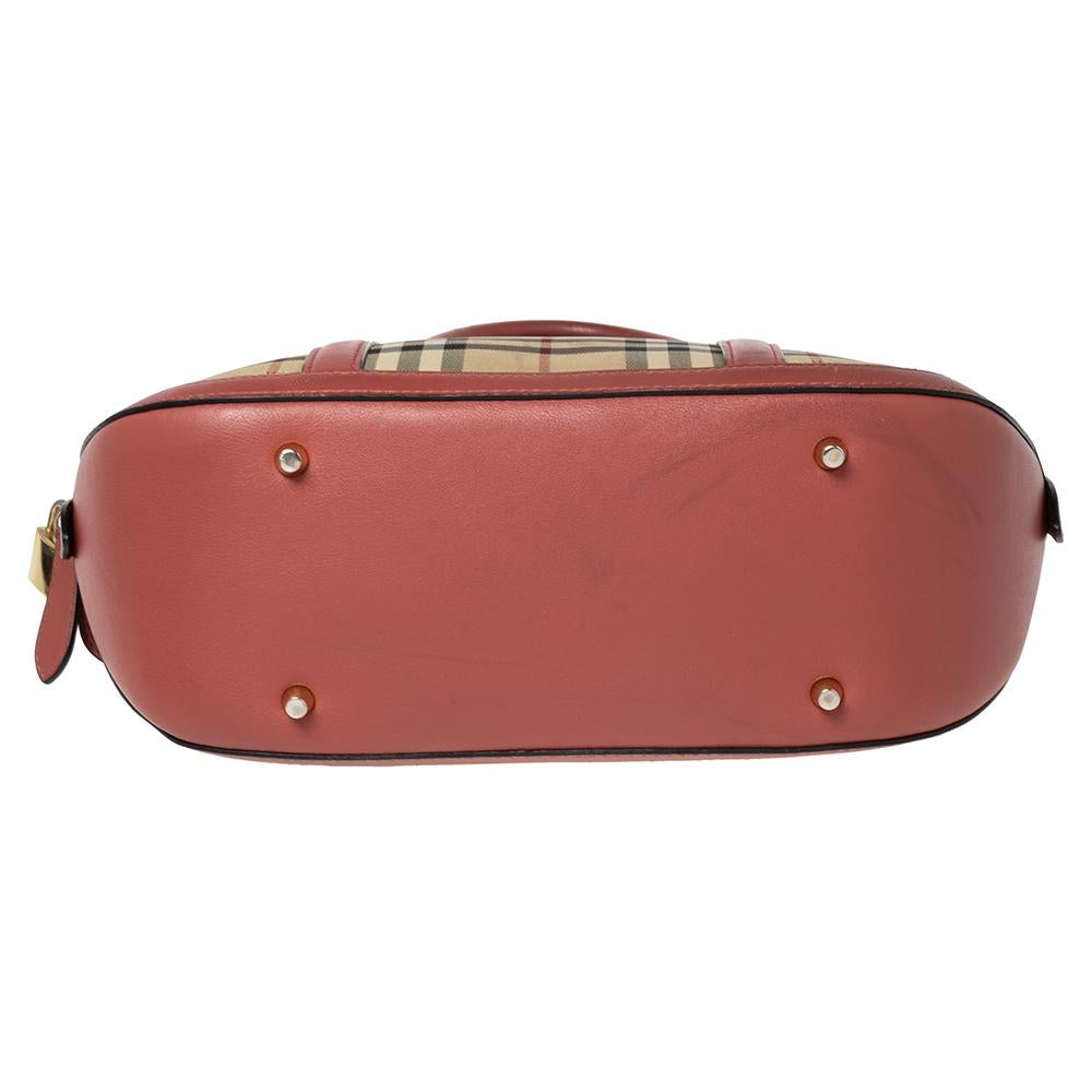 Women's Burberry Beige/Pink Haymarket Check Canvas and Leather Small Orchard Bowler Bag