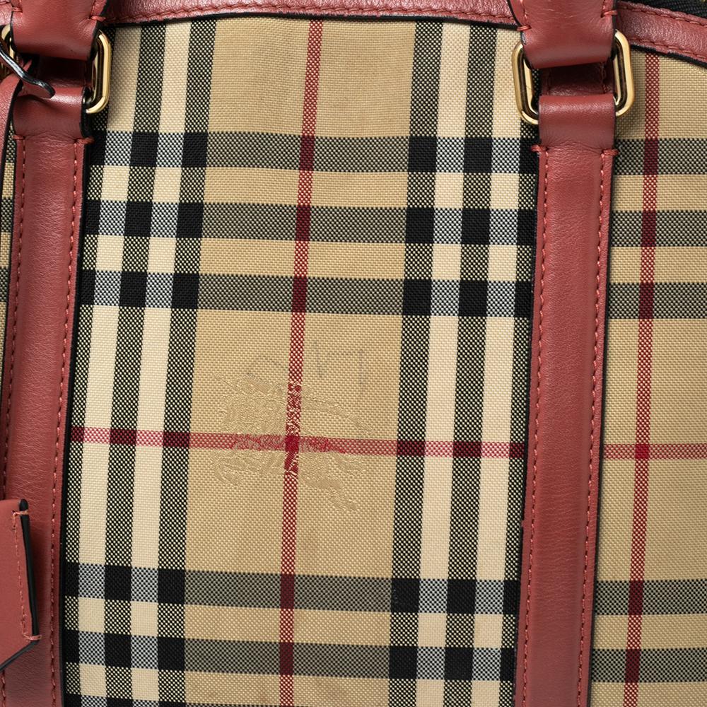 Burberry Beige/Pink Haymarket Check Canvas and Leather Small Orchard Bowler Bag 4