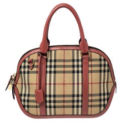 Burberry Beige/Pink Haymarket Check Canvas and Leather Small Orchard Bowler Bag