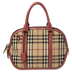 Burberry - Petit sac bowling Orchard en toile et cuir à carreaux beige/rose « Haymarket »