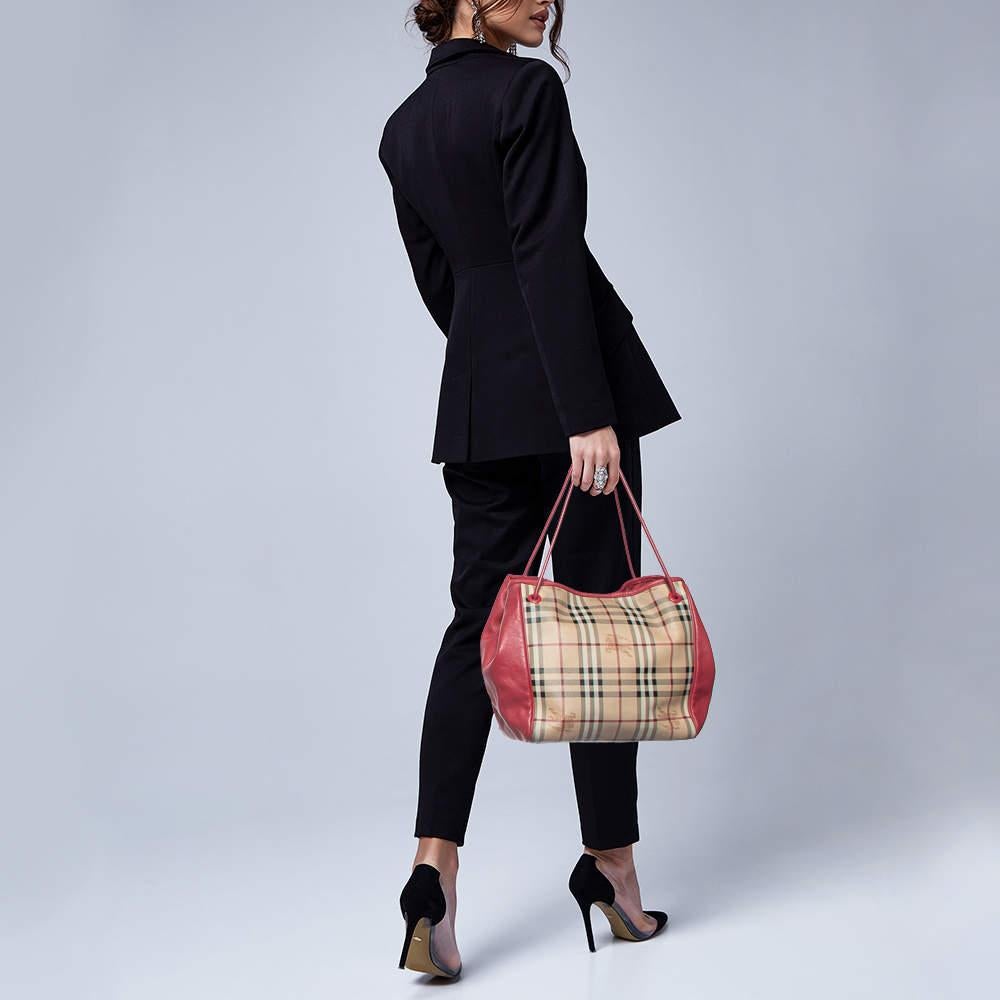 Burberry Beige/Pink Haymarket Check PVC and Leather Small Canterbury Tote 6