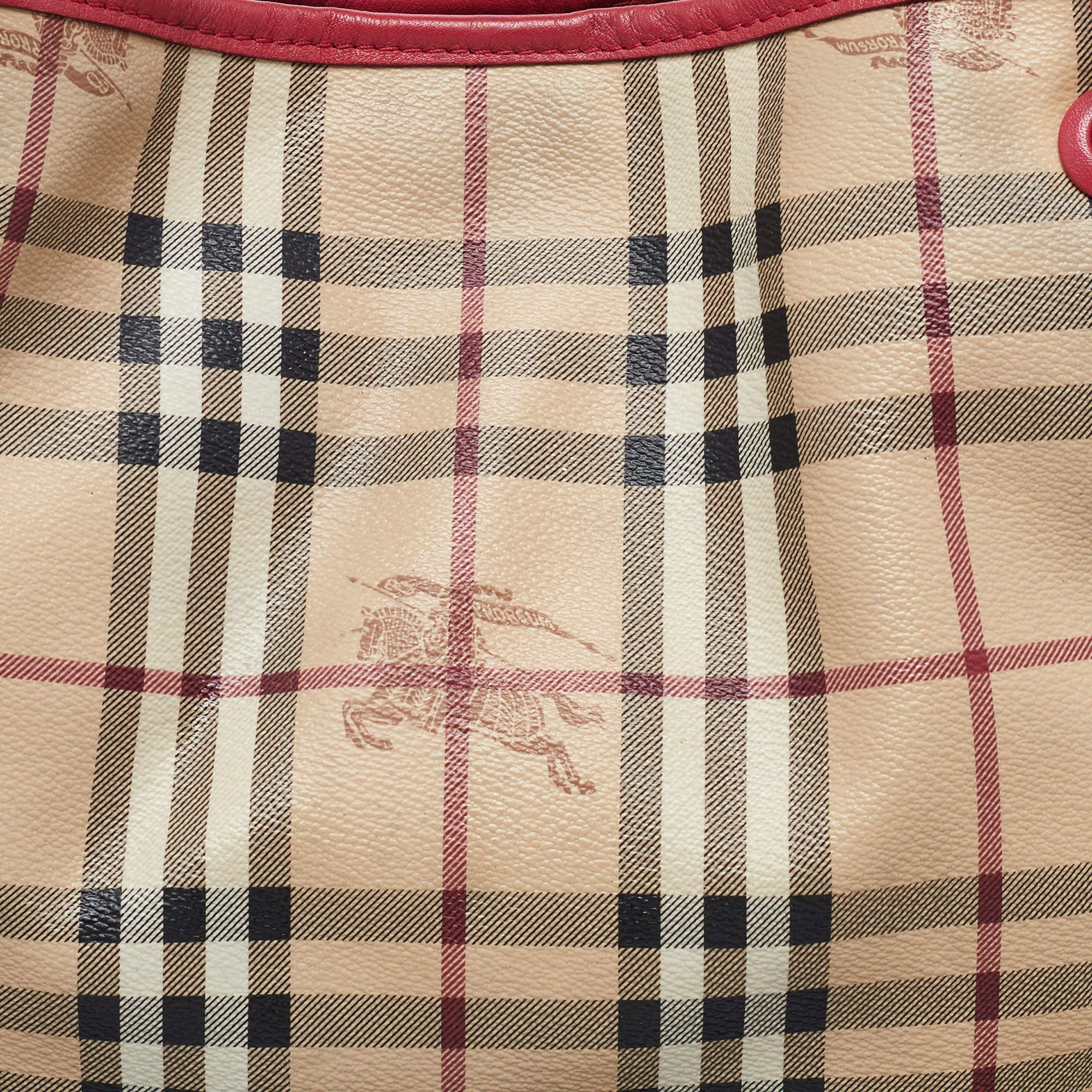Burberry Beige/Pink Haymarket Check PVC and Leather Small Canterbury Tote 10