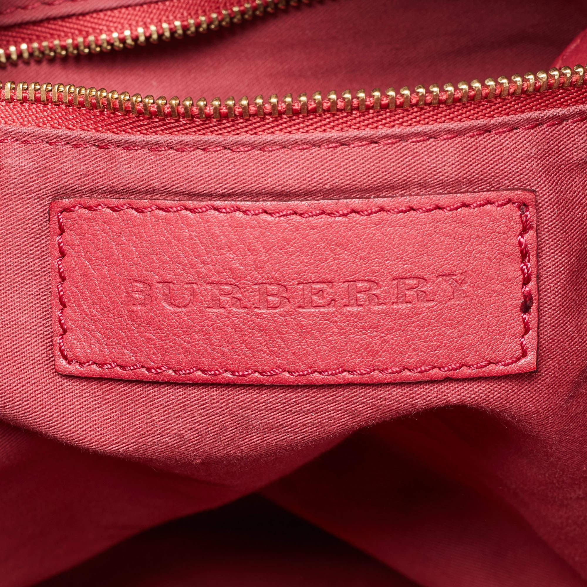 Burberry Beige/Pink Haymarket Check PVC and Leather Small Canterbury Tote In Fair Condition In Dubai, Al Qouz 2