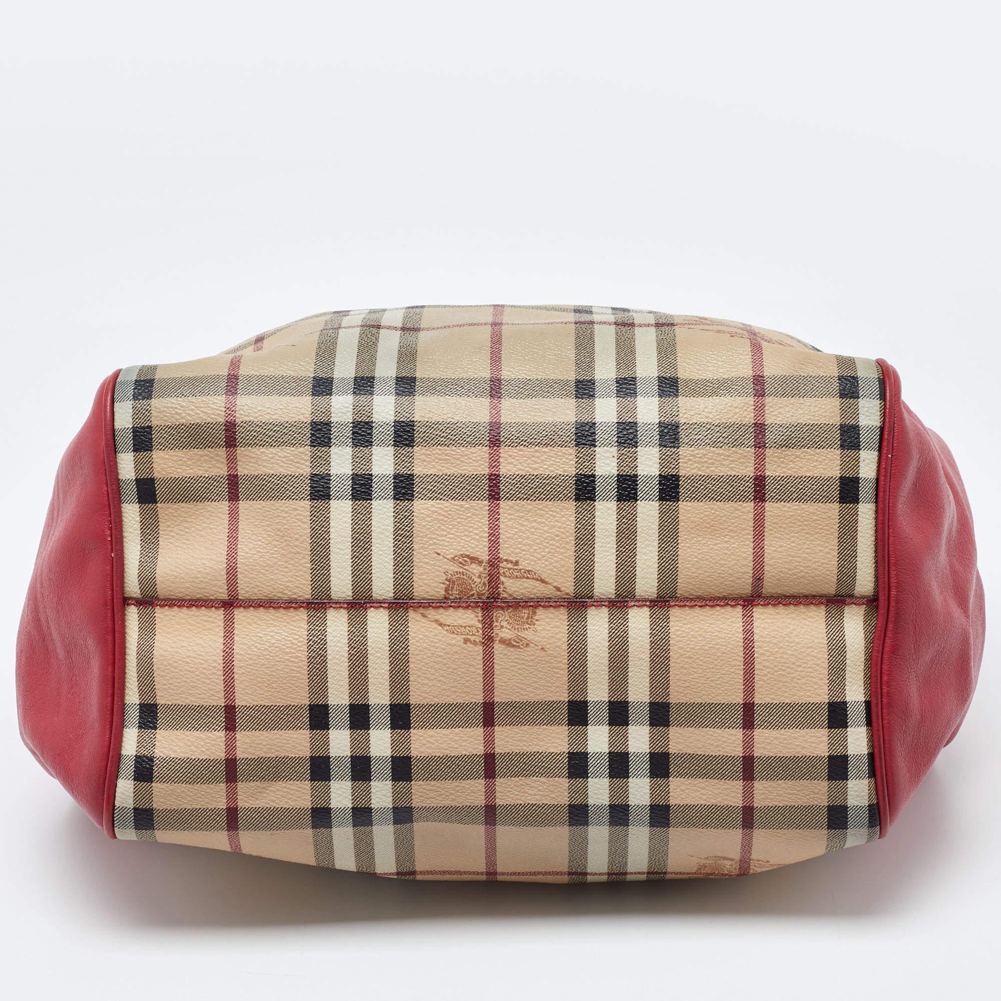 Burberry Beige/Pink Haymarket Check PVC and Leather Small Canterbury Tote 2