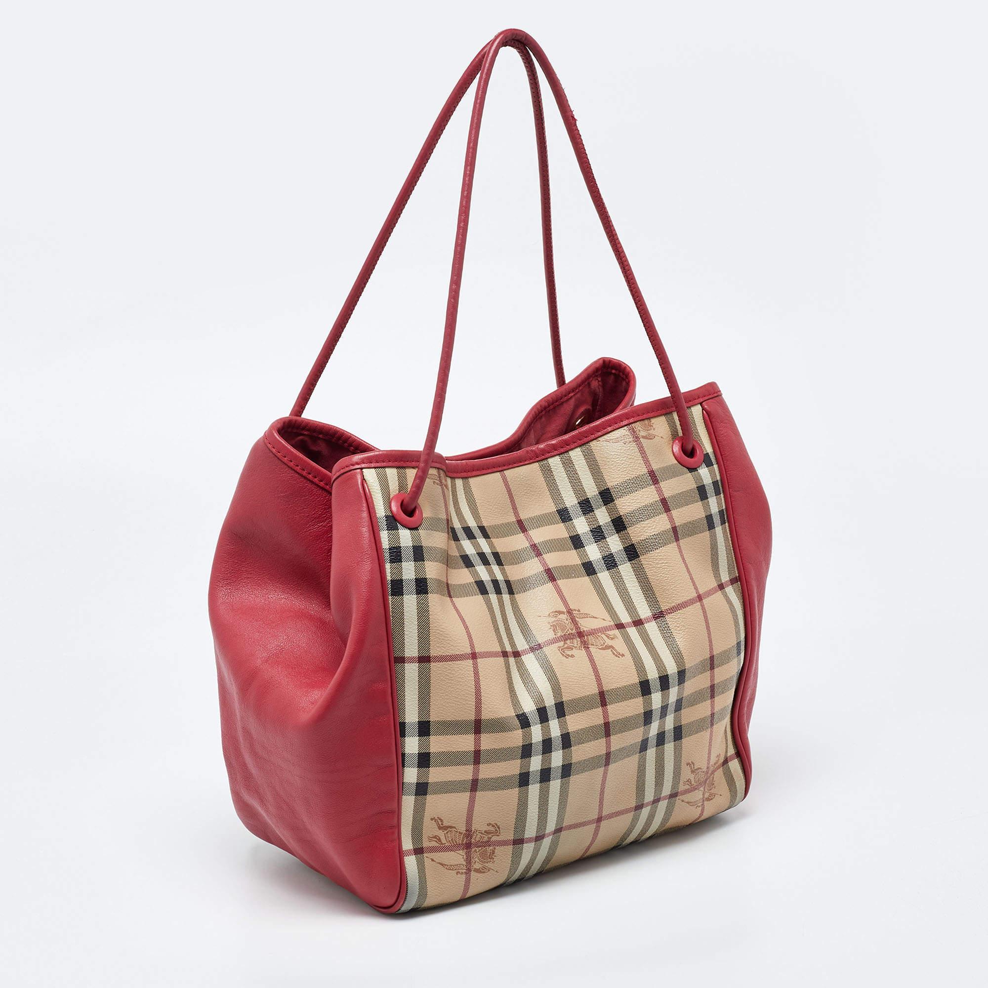 Burberry Beige/Pink Haymarket Check PVC and Leather Small Canterbury Tote 3