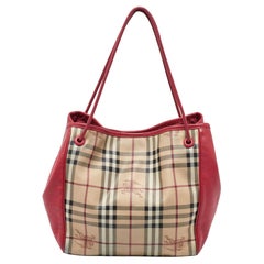 Used Burberry Beige/Pink Haymarket Check PVC and Leather Small Canterbury Tote