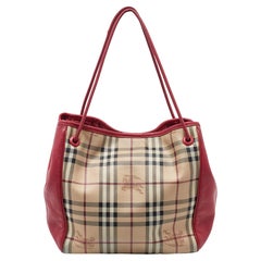 Burberry Beige/Pink Haymarket Check PVC and Leather Small Canterbury Tote