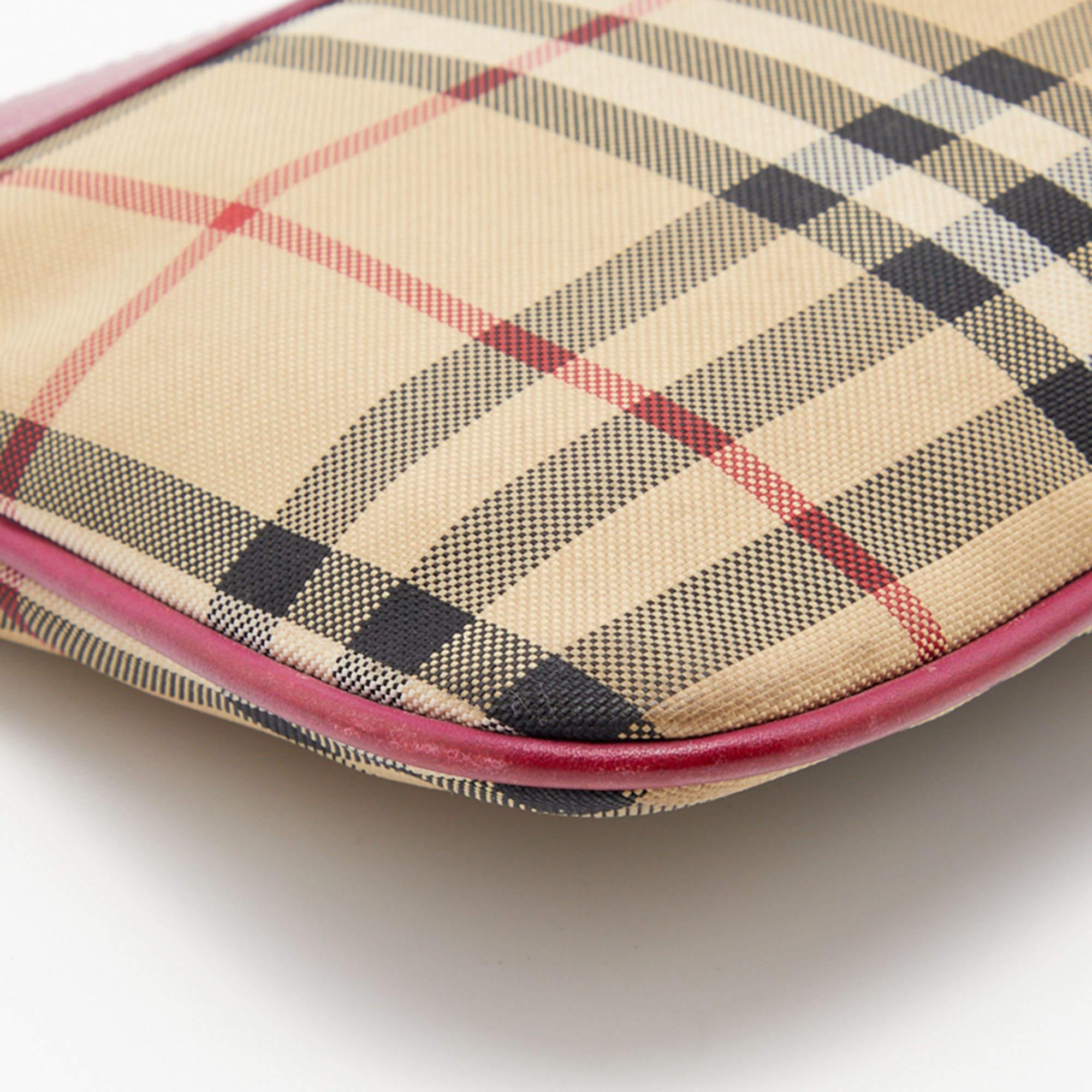 Burberry Beige/Pink Horseferry Check Canvas and Leather Peyton Crossbody Bag 2