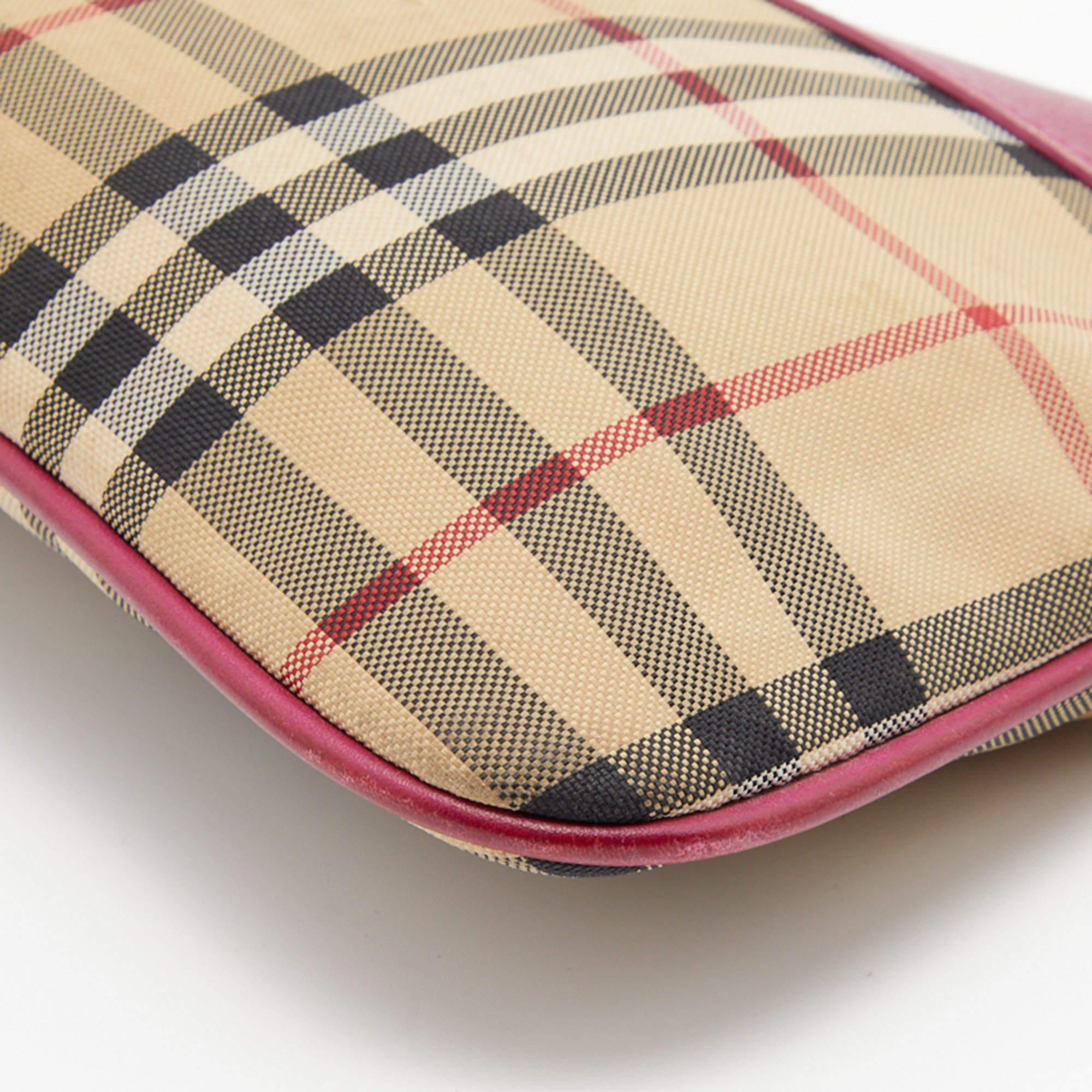 Burberry Beige/Pink Horseferry Check Canvas and Leather Peyton Crossbody Bag 3