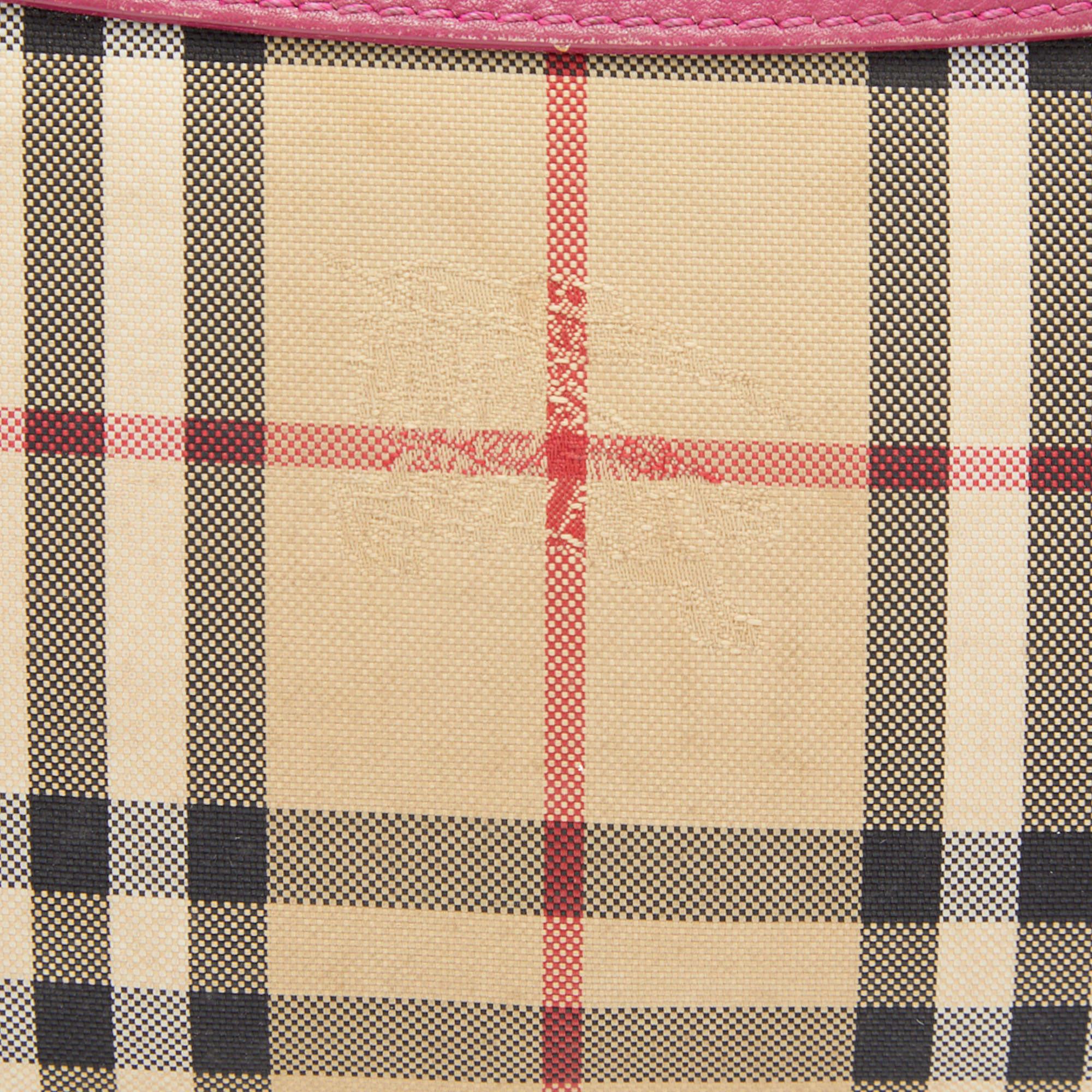 Burberry Beige/Pink Horseferry Check Canvas and Leather Peyton Crossbody Bag 4