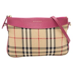 Burberry Beige/Pink Horseferry Check Canvas und Leder Peyton Crossbody Bag