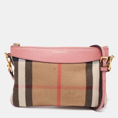 Used Burberry Beige/Pink House Check Canvas Crossbody Bag