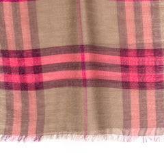 BURBERRY beige & pink silk blend CHECK Scarf Shawl