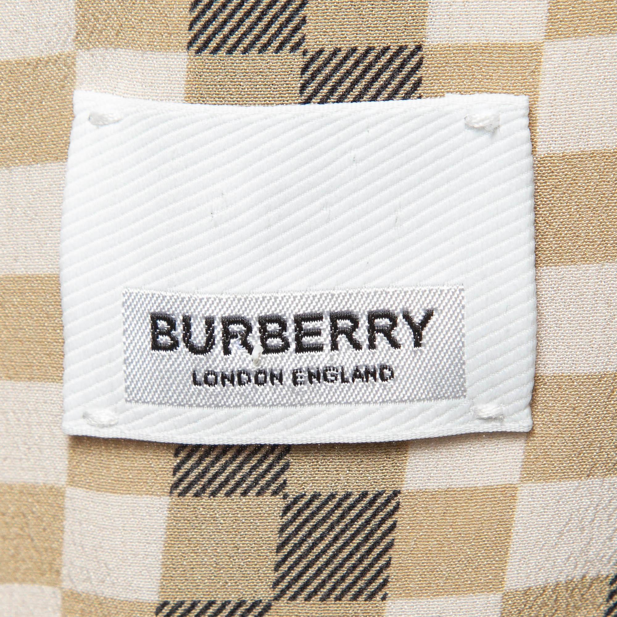 Burberry Beige Pixel Check Silk Shirt and Pants Set S/M In Good Condition In Dubai, Al Qouz 2