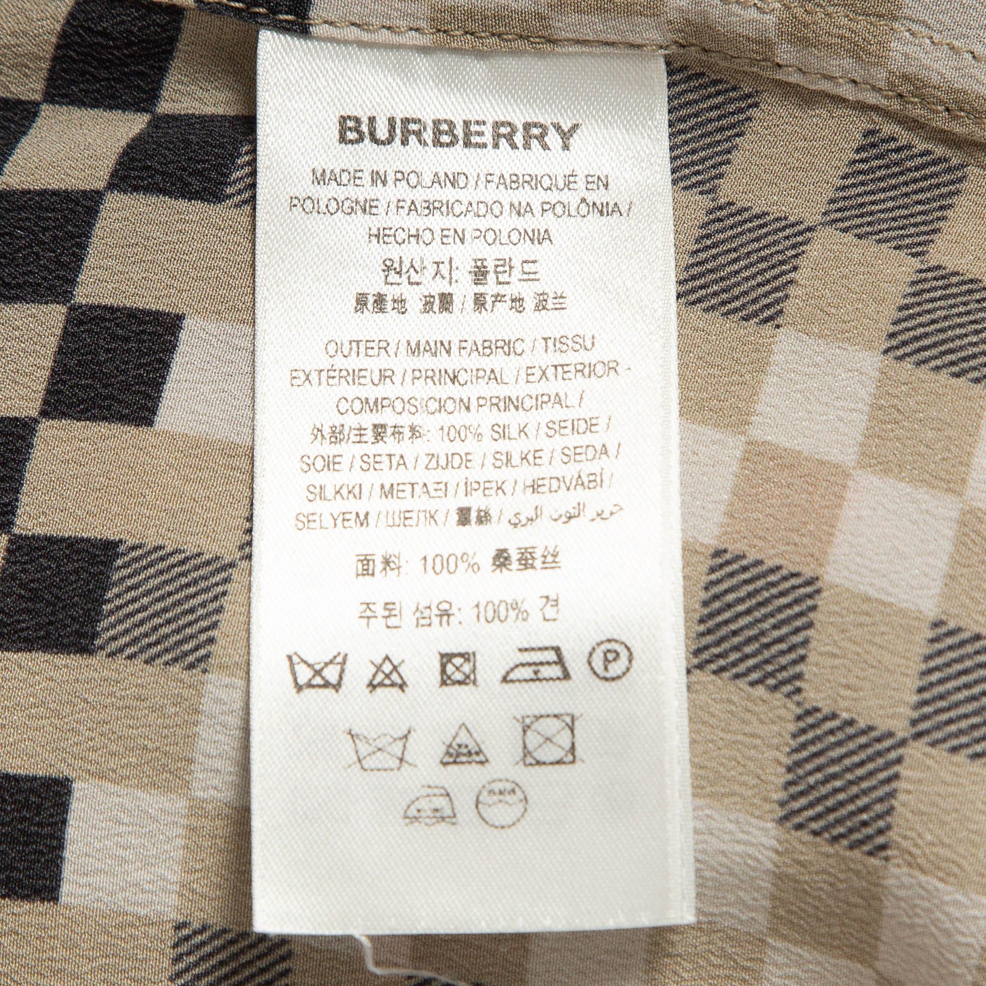 Burberry Beige Pixel Check Silk Shirt and Pants Set S/M 1