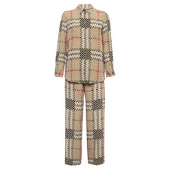 Burberry Beige Pixel Check Silk Shirt and Pants Set S/M