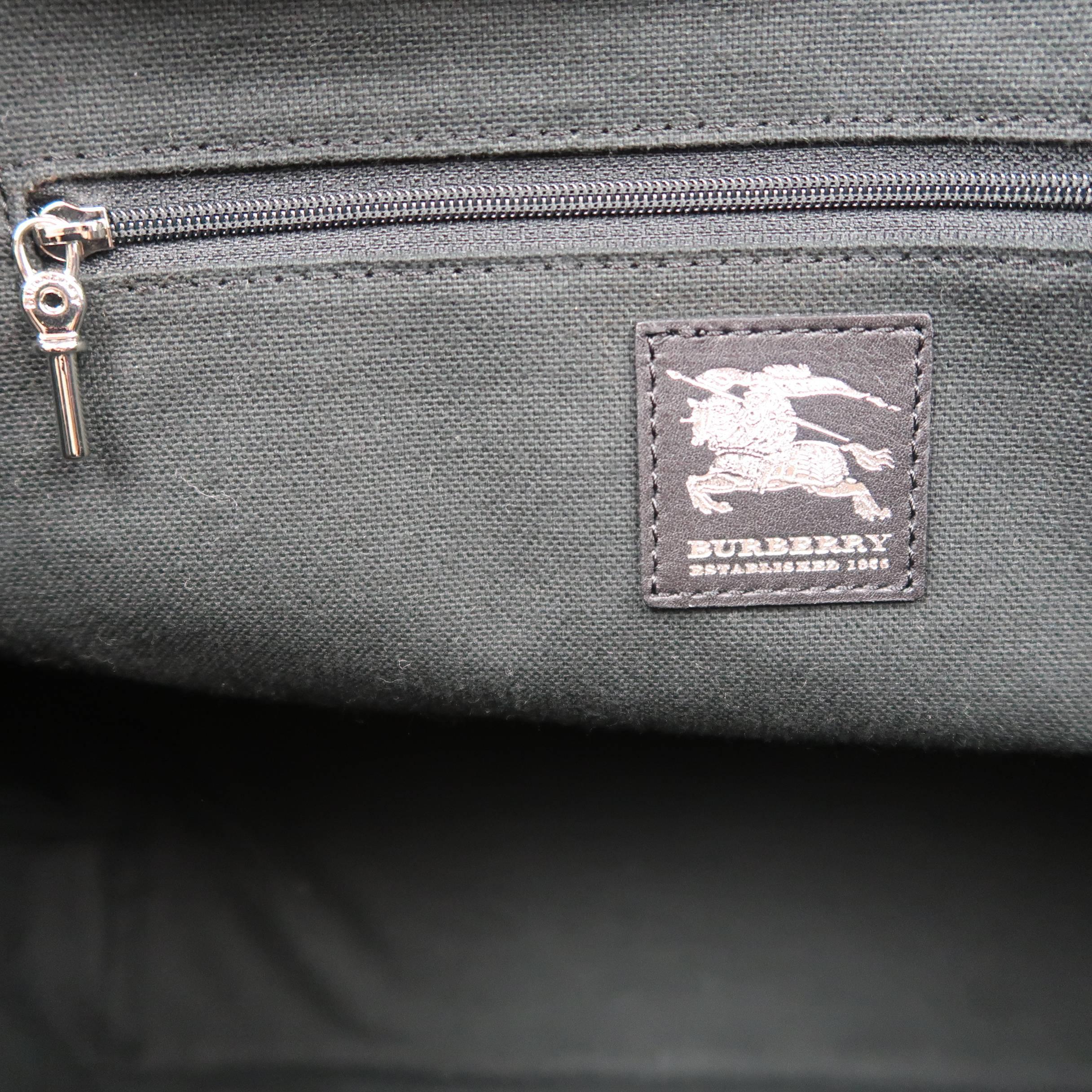 New BURBERRY Handbag - Beige Plaid Coated Canvas & Black Leather Bag Tote 1