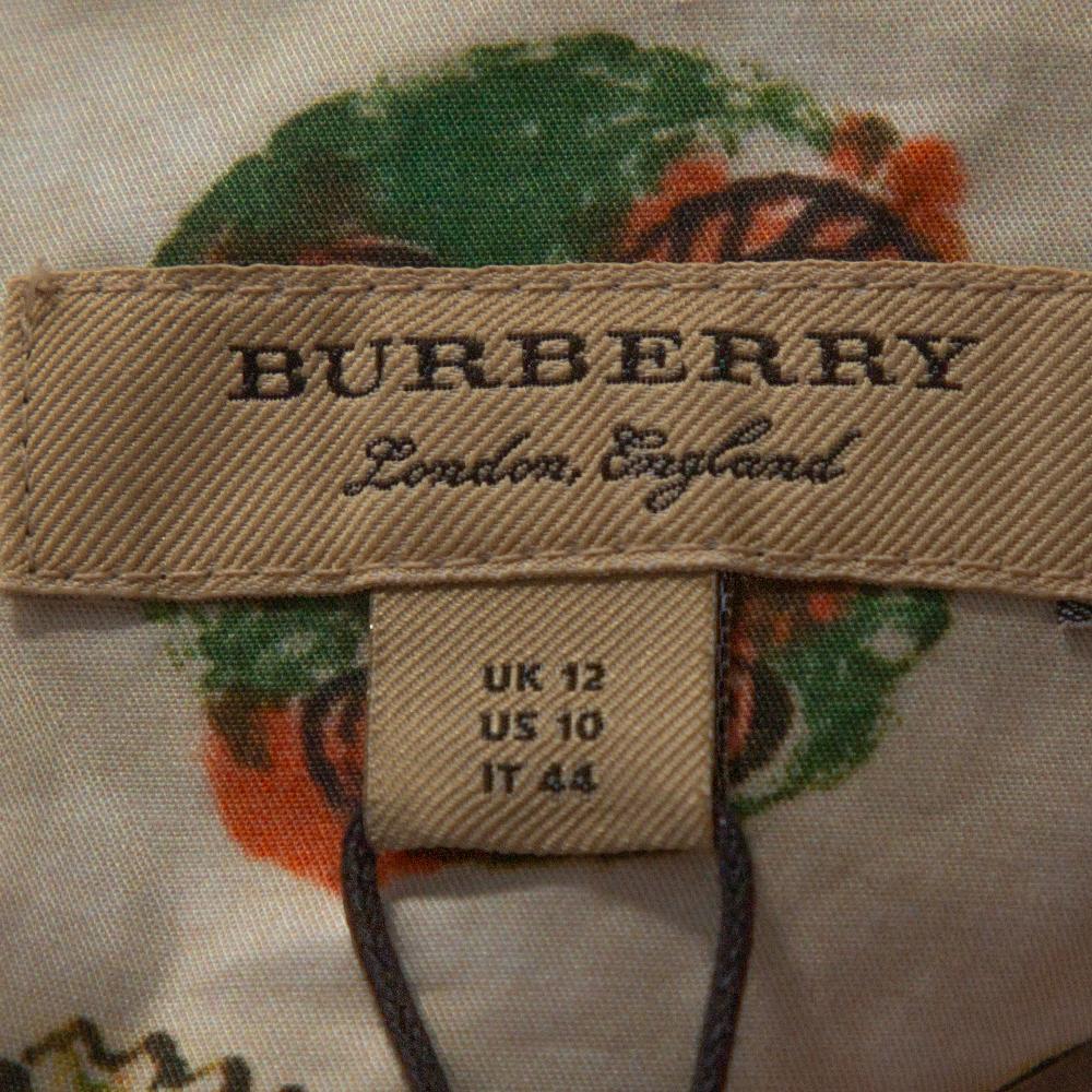 Women's Burberry Beige Printed Cotton Ruffle Detail Alexa Shirt M