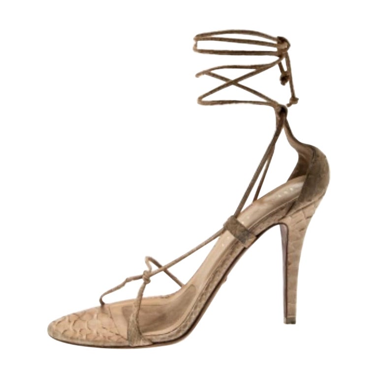 Burberry Beige Python Leather Ankle Wrap Open Toe Sandals Size 38