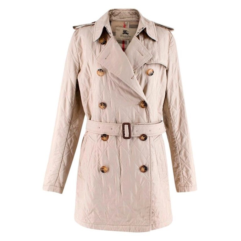 Burberry Beige Quilted Double-Breasted Belted Coat - Size US 8 For Sale at  1stDibs | burberry double breasted jacket beige