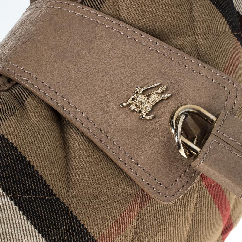 Burberry Beige Gesteppte Haus Check Canvas und Leder Brooke Hobo 5
