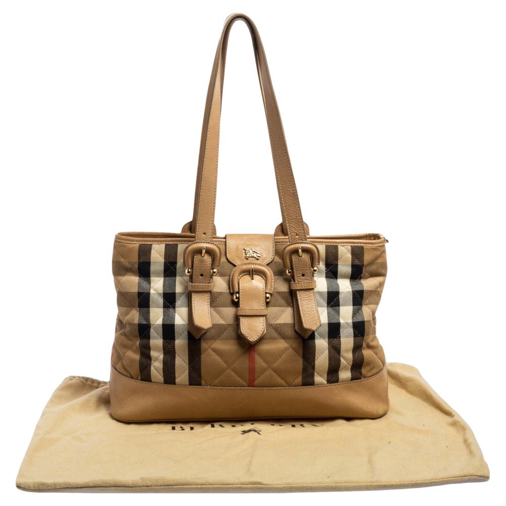 Women's Burberry Beige Quilted Nova Check Canvas and Leather Tote