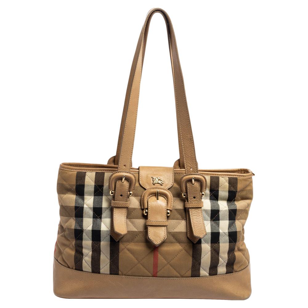 Burberry Beige Quilted Nova Check Canvas and Leather Tote 1
