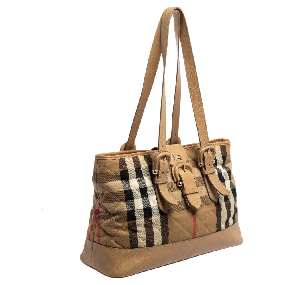 Burberry Beige Quilted Nova Check Canvas and Leather Tote 2