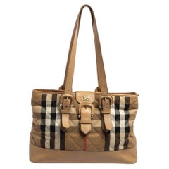 Burberry Beige Quilted Nova Check Canvas and Leather Tote