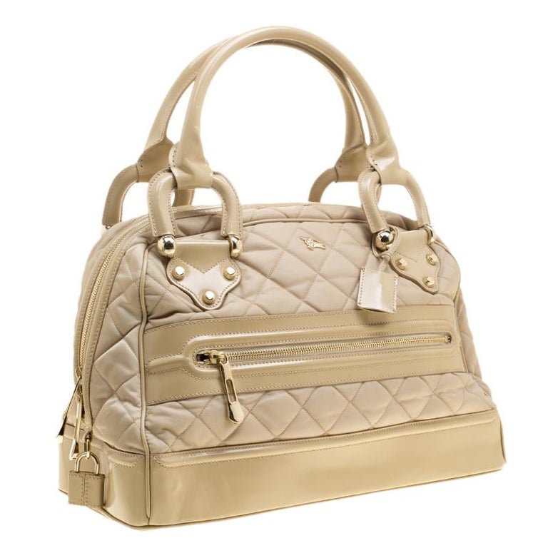 Burberry Beige Quilted Nylon and Leather Manor Satchel For Sale at 1stDibs