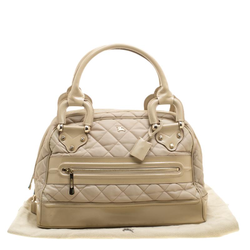 Burberry Beige Quilted Nylon and Leather Manor Satchel 3