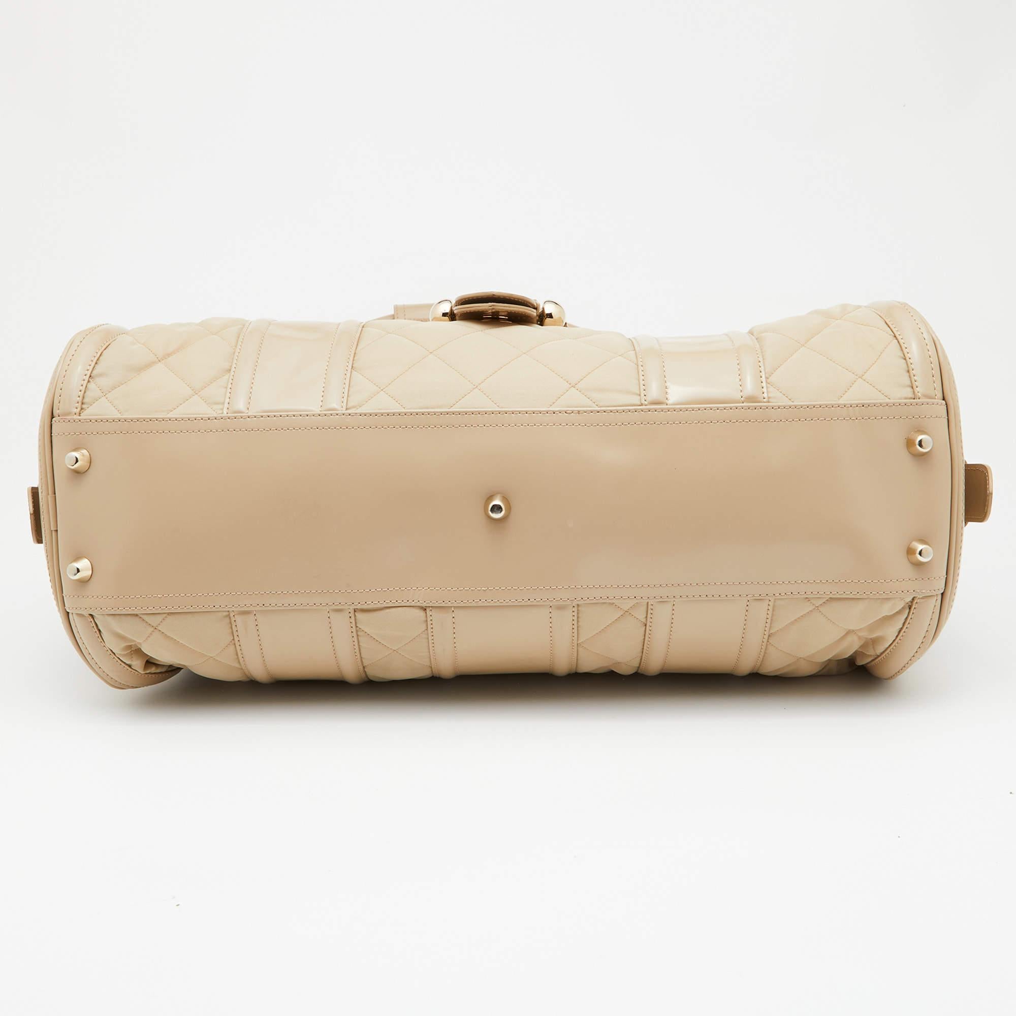 Burberry Beige Quilted Nylon and Patent Leather Manor Satchel For Sale 1