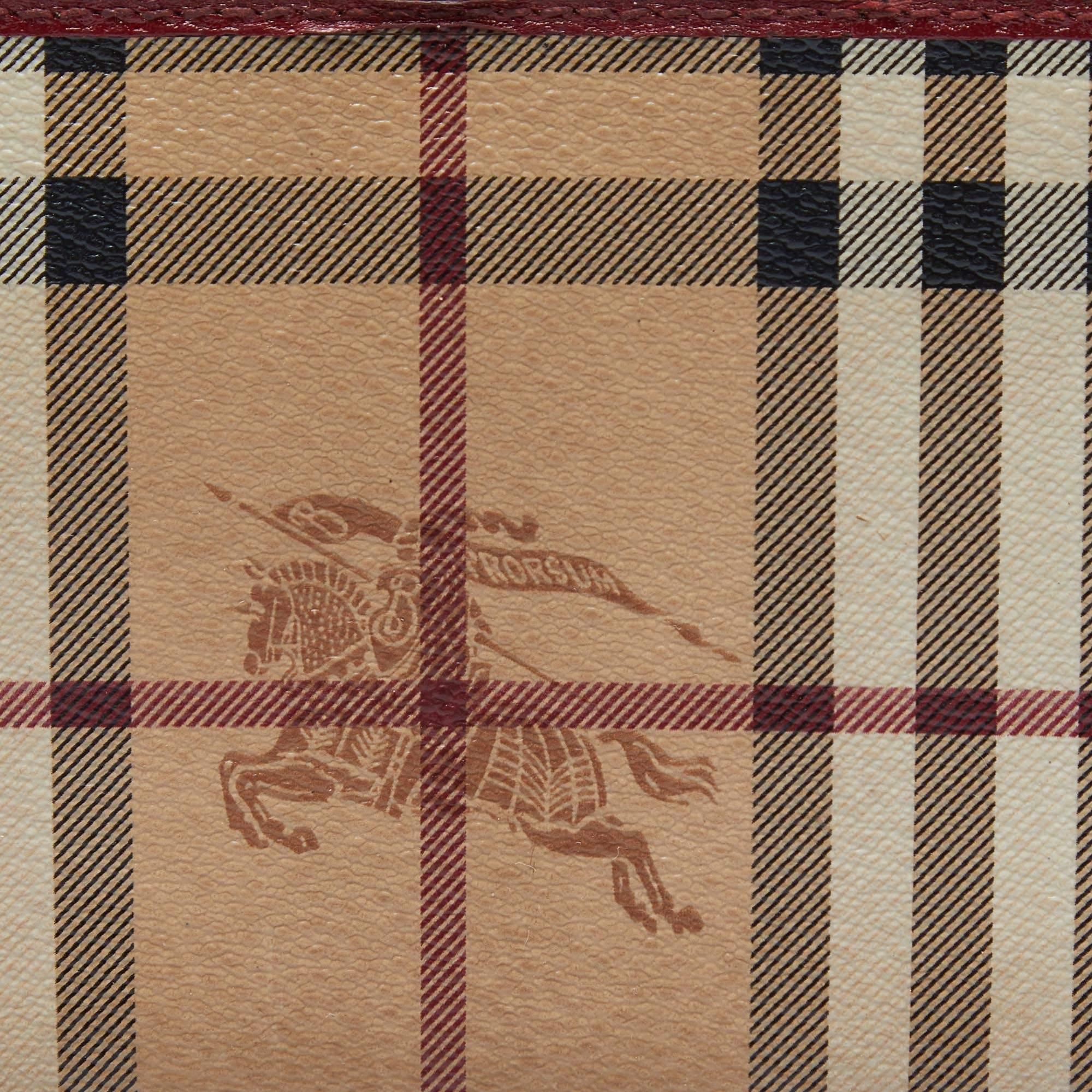 Women's Burberry Beige/Red Haymarket Check Coated Canvas Zip Around Wallet
