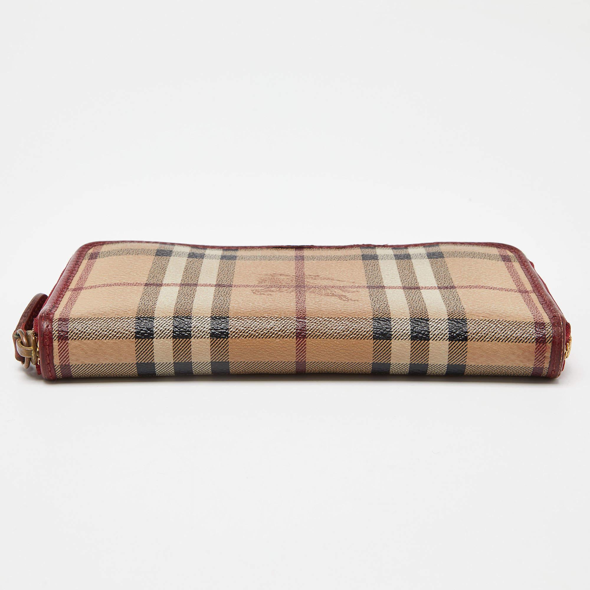Burberry Beige/Red Haymarket Check Coated Canvas Zip Around Wallet 1