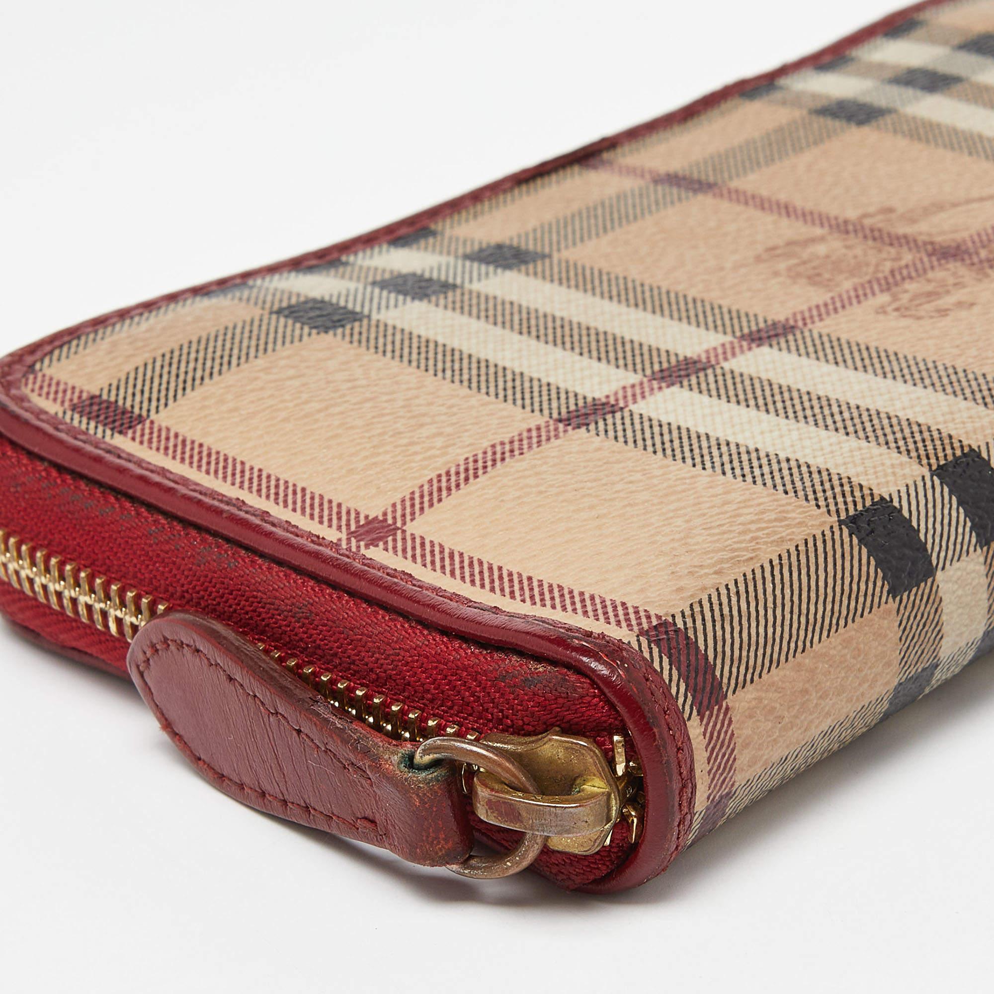 Burberry Beige/Red Haymarket Check Coated Canvas Zip Around Wallet 3