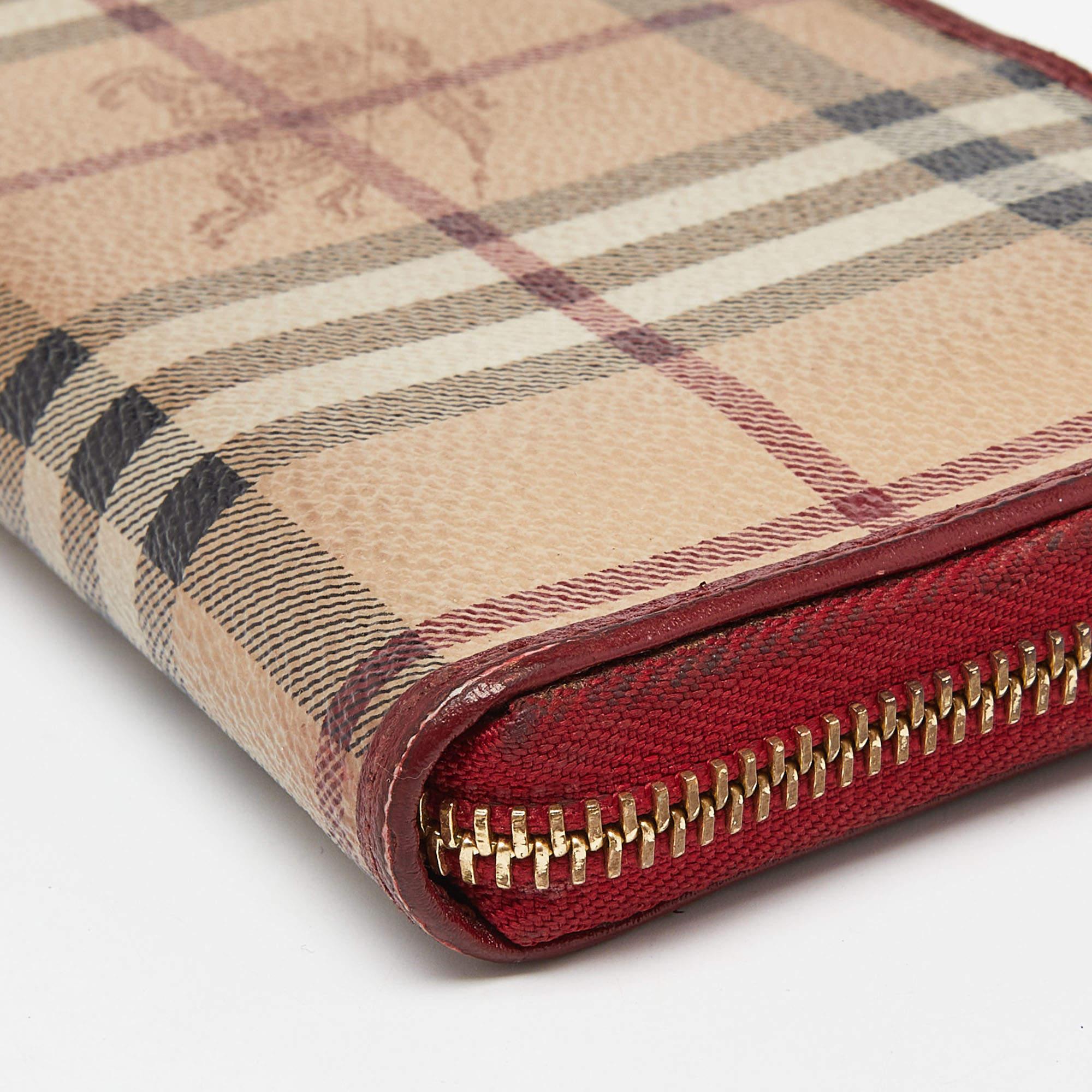 Burberry Beige/Red Haymarket Check Coated Canvas Zip Around Wallet 4