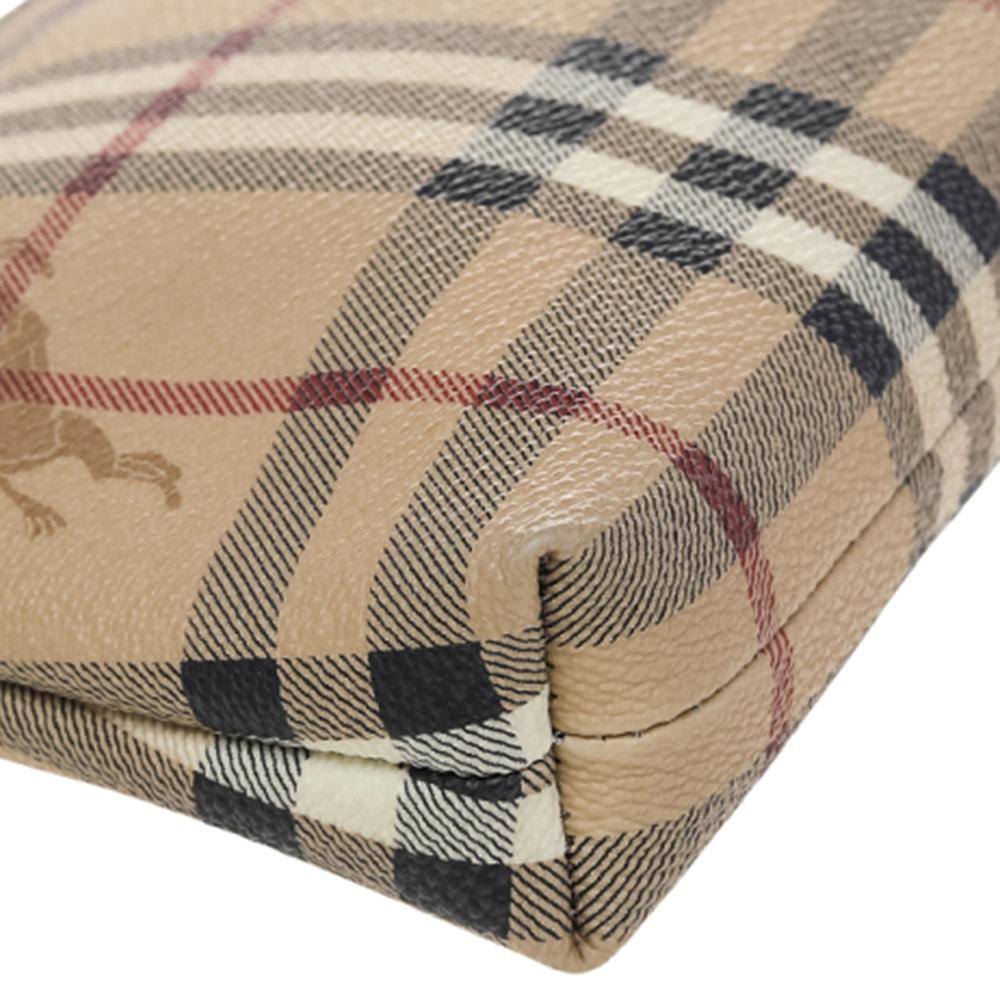 Burberry Beige/Rot Haymarket Check PVC und Leder Pochette Tasche Damen